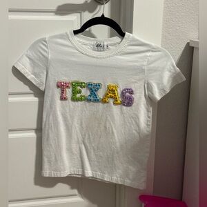 Lola + The Boys White Tee with Colorful Texas Design